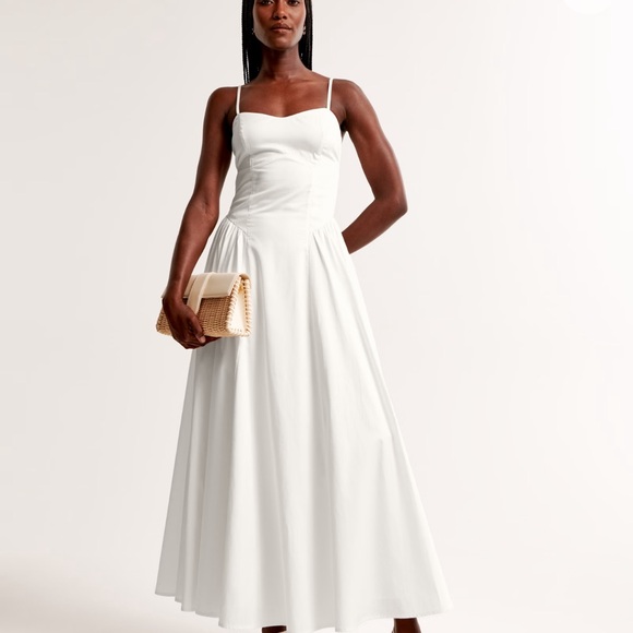 Abercrombie & Fitch Dipped- Waist Sweetheart Maxi Dress White Cut Out Back XS P - Picture 1 of 16